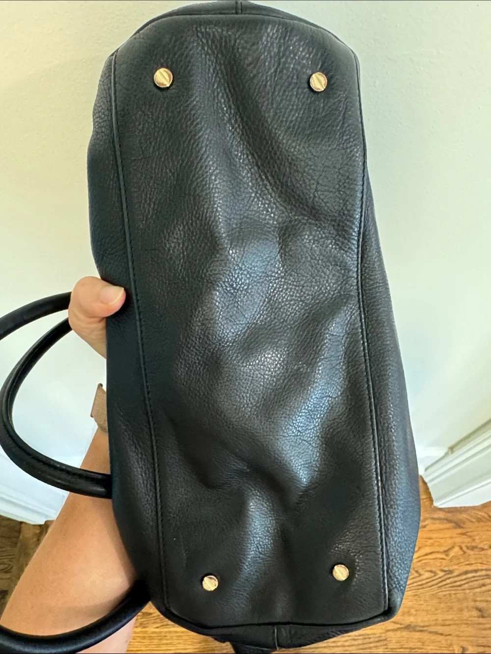 Tory Burch Thea Tote Black Pebbled Leather Logo Tote with Gold-Tone Hardware